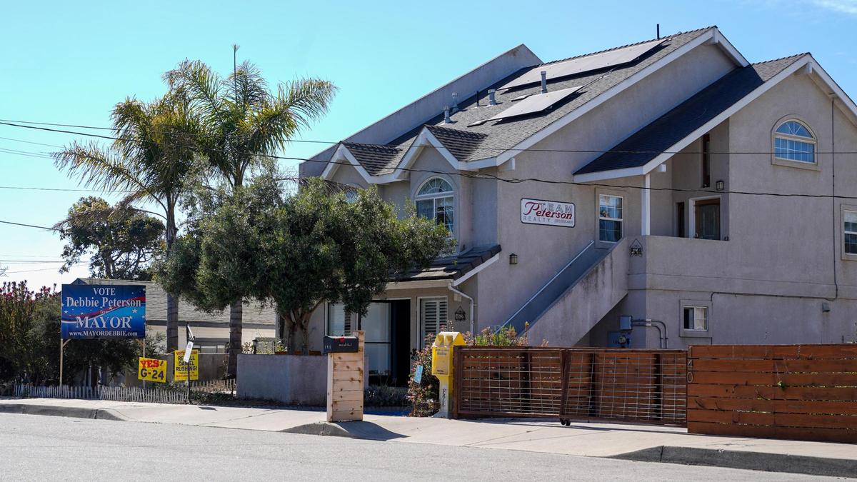 Grover Beach mayoral candidate Debbie Peterson’s home on N. 3rd Street also serves as the home of her real estate business, Peterson Team Realty, along with a short-term rental, pictured Thursday, Oct. 17, 2024. The residence receives water discounts from the city’s Customer Assistance Program.