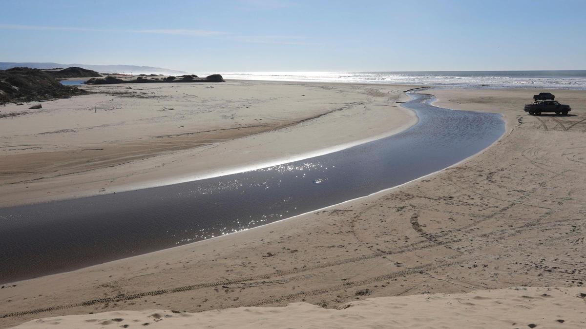 Arroyo Grande Creek had a lazy flow to the ocean at Oceano Dunes State Vehicular Recreation Area on Jan. 5, 2024.