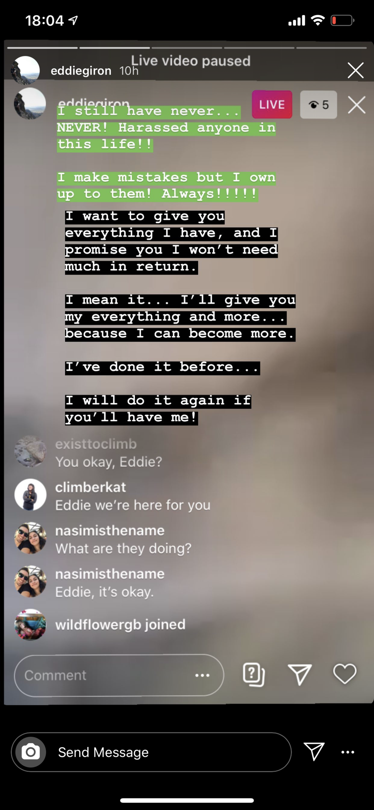 An undated Instagram post by Edward Giron shows his friends’ concern for his well being after he was let go from his position at The Pad climbing gym.
