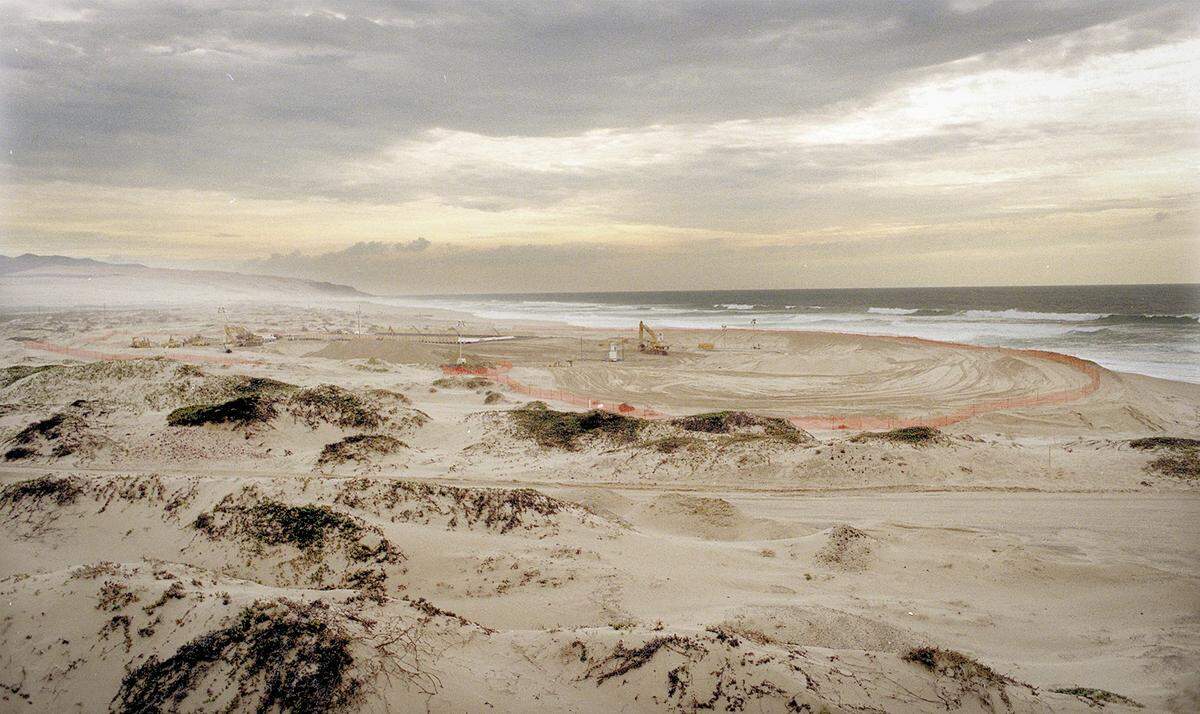 Part of the area contaminated at the Guadalupe Nipomo Dunes can be seen in this Nov. 19, 1997, file photo. The beach had been bulldozed to clean contaminated sand. By 2025, the land had been transformed into an estuary and wetlands near the Santa Maria River.