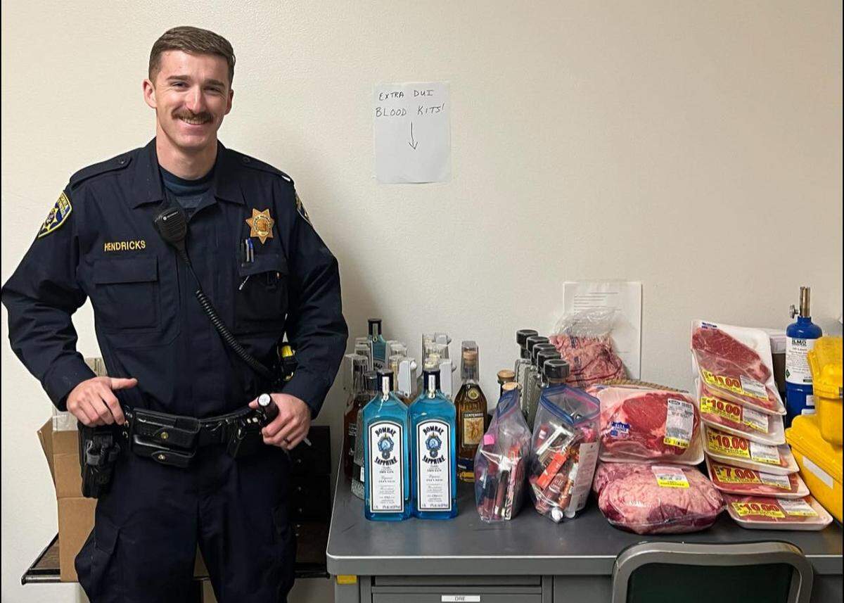 Over $1,000 of meat and alcohol allegedly stolen from local retailers was discovered by California Highway Patrol during a traffic stop in San Luis Obispo County on Nov. 24, 2024.