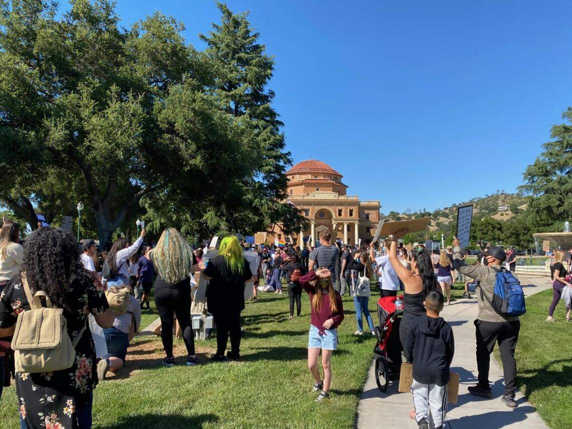 About 200 protesters marched in Atascadero on Sunday.