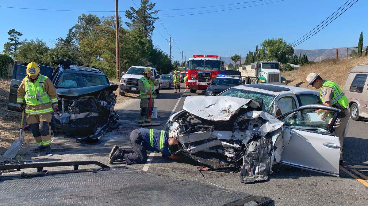 A head-on collision on Highway 227 near Price Canyon Road in San Luis Obispo injured three people on Thursday afternoon.