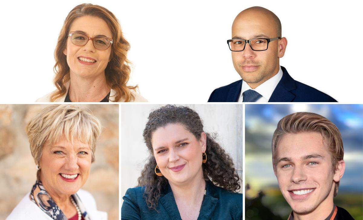Running for the 30th District state Assembly seat in 2022 are, clockwise from top left: Morro Bay Councilmember Dawn Addis, Seaside Councilmember Jon Wizard, Cal Poly student John Drake, director of operations at the Monterey County Business Council Zoë G. Carter, and Vicki Nohrden, who ran for state Senate in 2020.