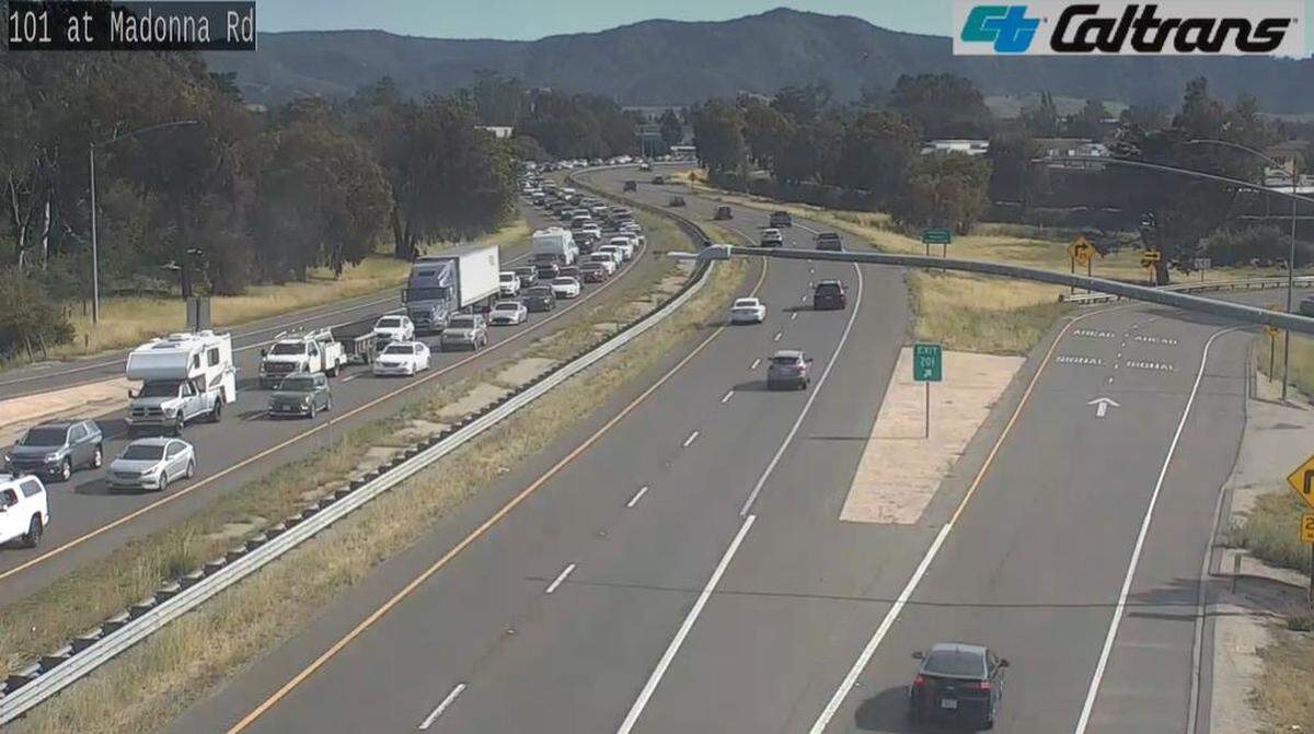 Traffic is backed up along Highway 101 through San Luis Obispo due to a crash below the Cuesta Grade. 