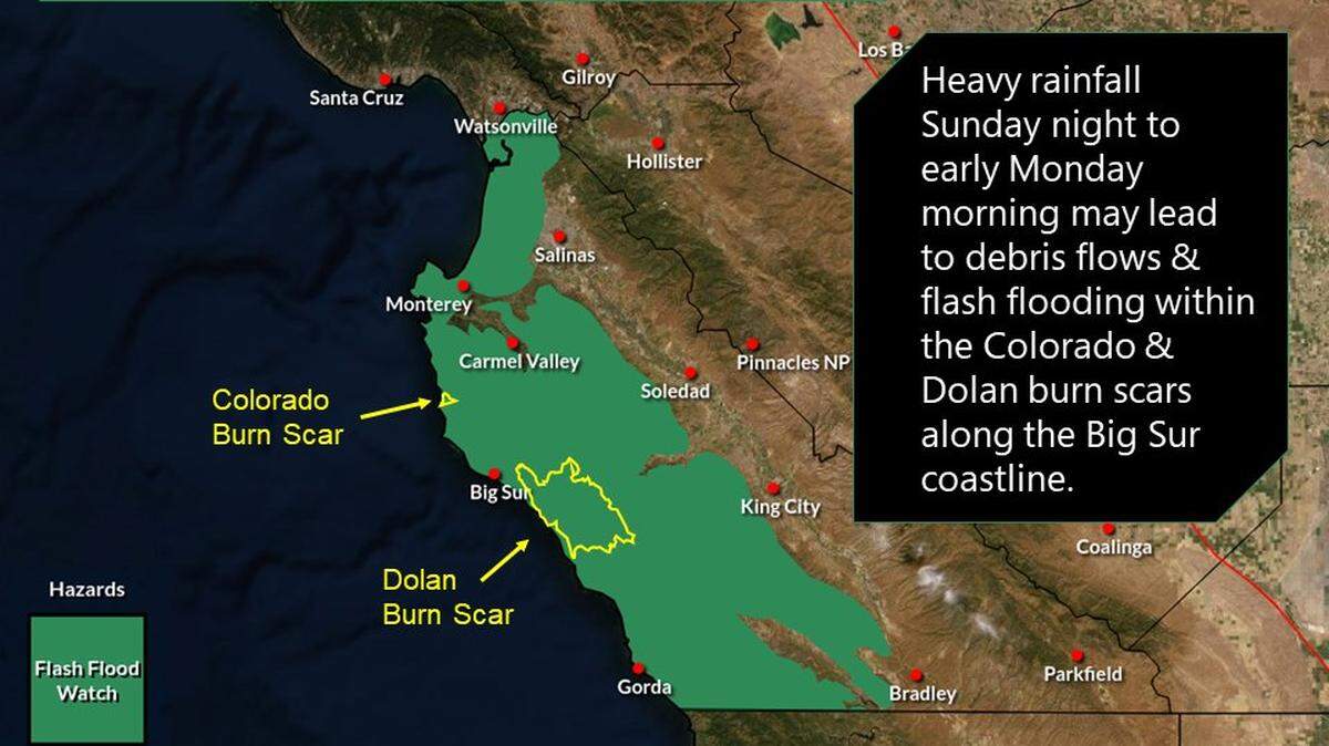 National Weather Service issues a flash flood watch as a result of burn scars on March 27, 2022.