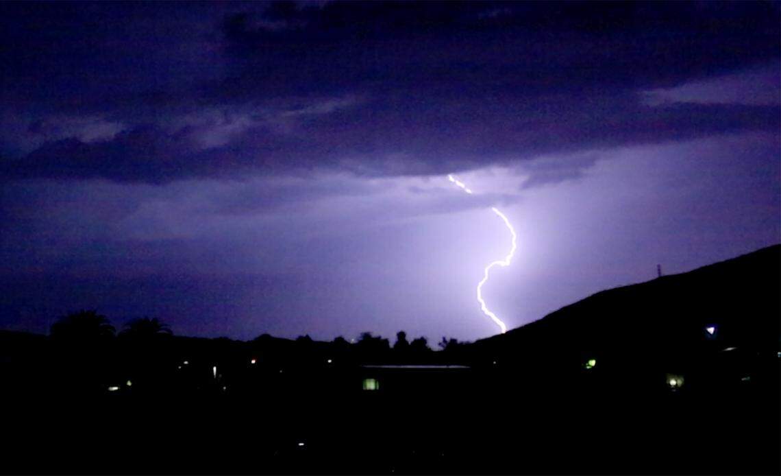 Lightning seen from Vicente Drive in San Luis Obispo on Sept. 23, 2025. A thunderstorm passed through the area overnight, bringing with it rain, wind and lightning.