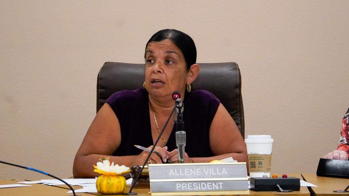 Oceano Community Services District President Allene Villa speaks during a board meeting on Oct. 25, 2023. The Wednesday meeting featured the retirement of general manager Will Clemens and frequently devolved into shouting matches.