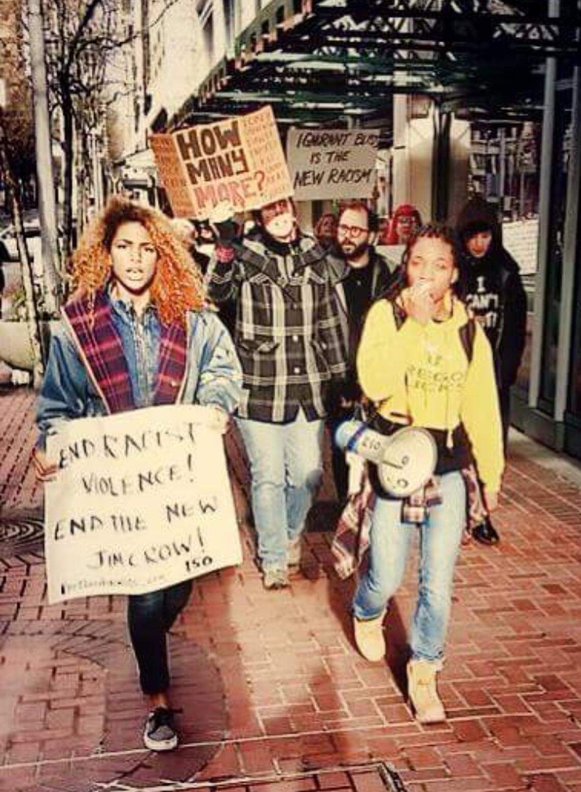 As a 14-year-old, Tianna Arata protests against racism in Portland, Oregon, in 2014.