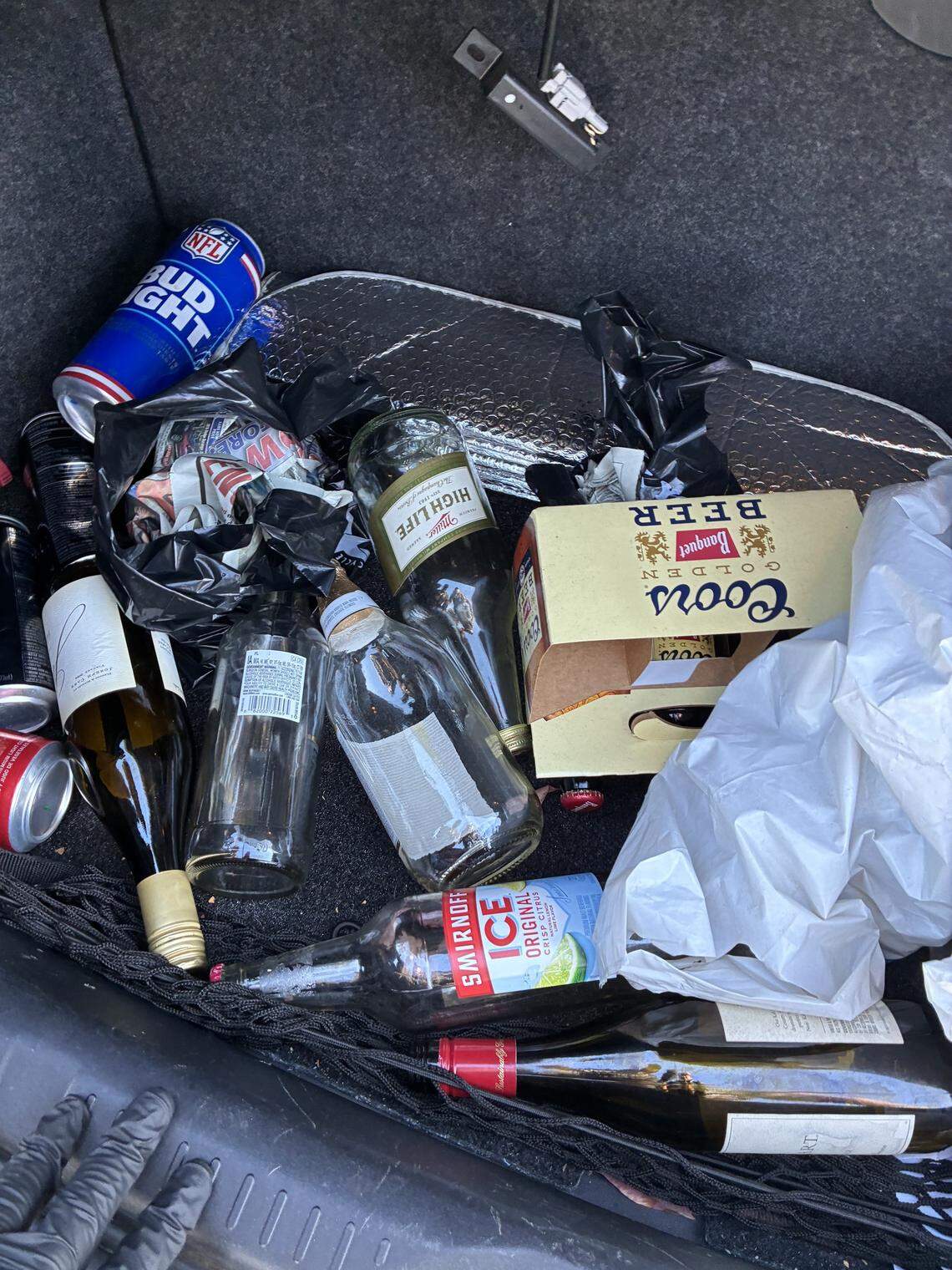 Thirty-six-year-old Rovasha Underwood was arrested after allegedly hitting multiple cars in three distinct locations in San Luis Obispo and fleeing each scene while drunk on Feb. 25, 2026. She was found with numerous empty bottles of alcohol and drugs in her car.