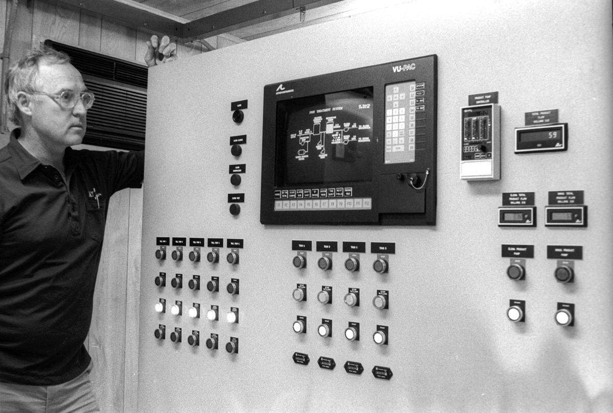 Tour of the Morro Bay reverse osmosis units on Sept. 11, 1991. Iron fouling and cost of operation were issues, and the plant saw limited use. It was dismantled in 2020 when other sources became available.
