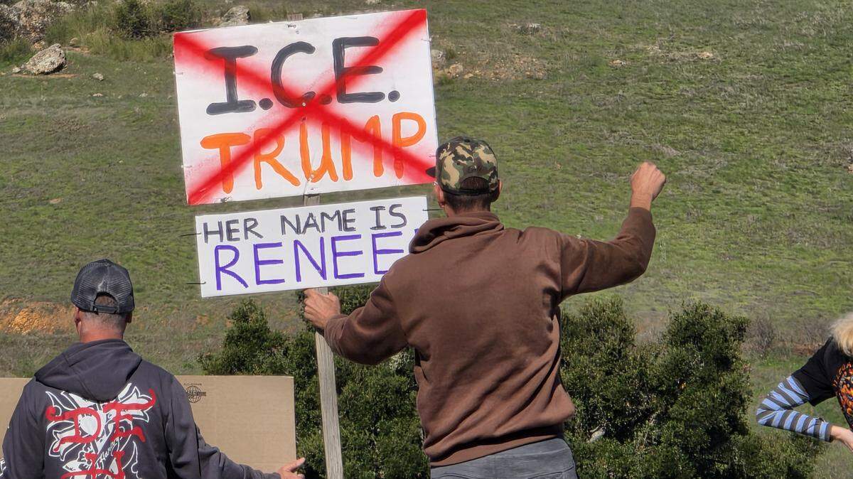 Columnist Clive Pinder accuses The Tribune Editorial Board of acting as a “flamethrower” during these divisive times. Here, protesters gather on Highway 1 and Kansas Avenue in San Luis Obispo on Jan. 11, 2026.