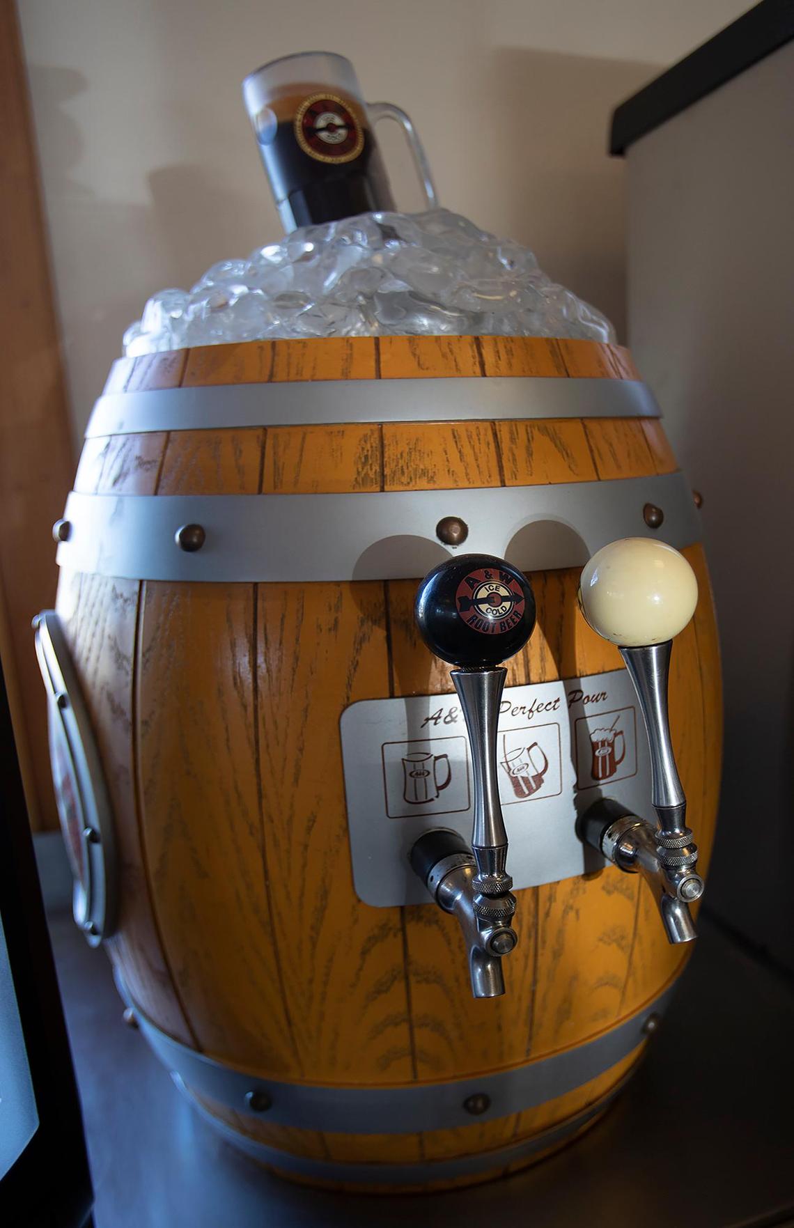 The A&W restaurant in Atascadero is closing in February 2022 after 32 years. An old-fashioned replica of a root beer barrel fountain is a leftover display from the 1980s.