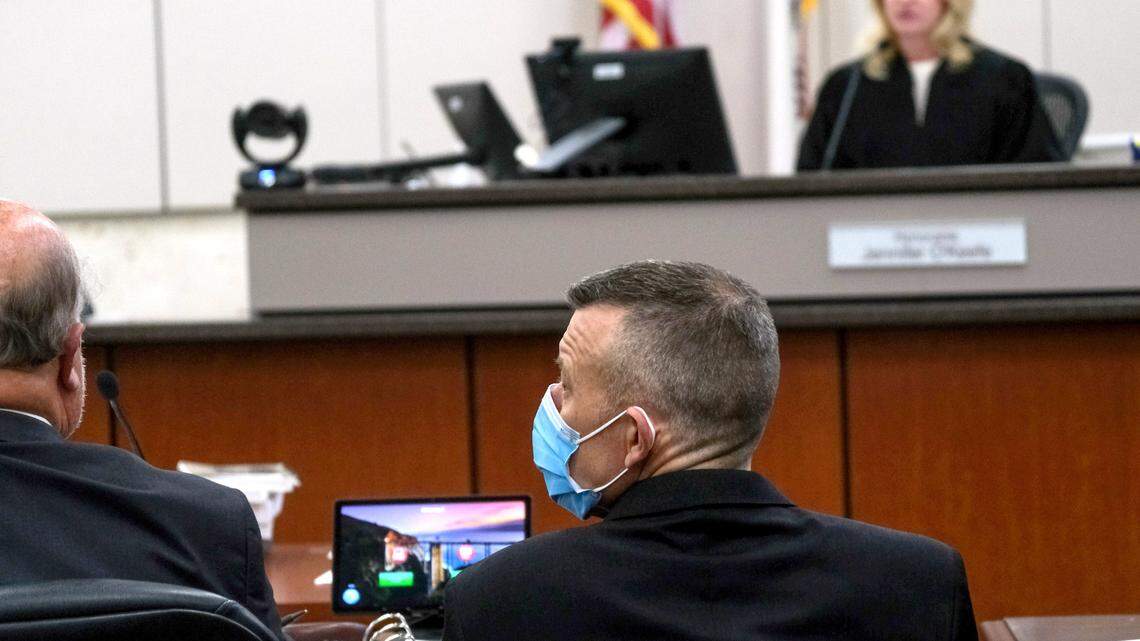 Paul Flores, who’s accused of killing Cal Poly student Kristin Smart in 1996, listens during a hearing on pretrial motions June 6, 2022, at the Monterey County Superior Court in Salinas.
