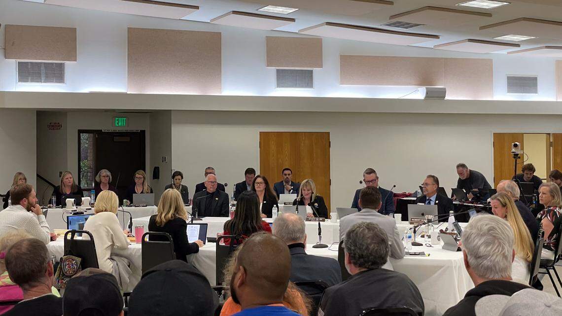 Construction workers look on at a Monday meeting of the Joint Powers Authority of Pismo Beach, Grover Beach and Arroyo Grande. The three cities met Monday to discuss the best way to get local construction workers to complete the Central Coast Blue water recycling project.