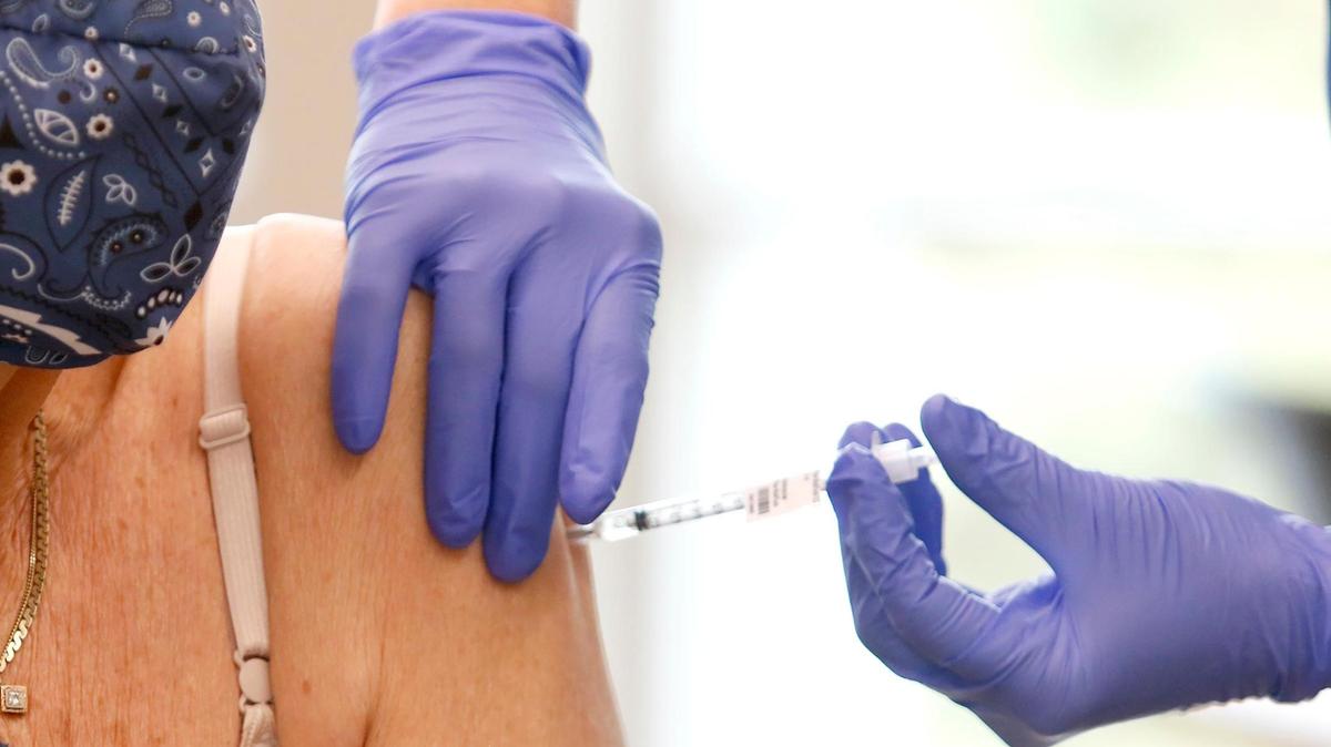 Ilse Bertrem of Arroyo Grande receives the COVID-19 vaccination at French Hospital on Friday, Jan. 29, 2021.