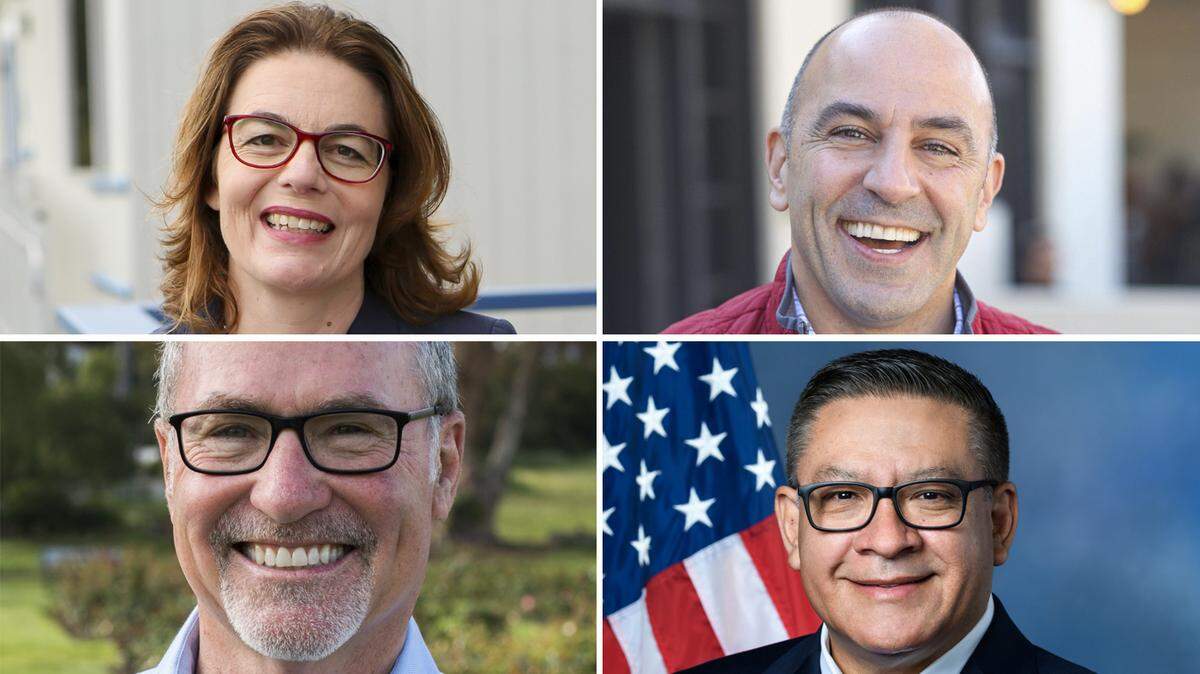 Four Democrats are leading the races to represent SLO County in state and national offices: Dawn Addis, top left, in Assembly District 30; Gregg Hart, bottom left, in Assembly Districdt 37; Jimmy Panetta, top right, in congressional District 19; and Salud Carbajal, bottom right, in congressional District 24.