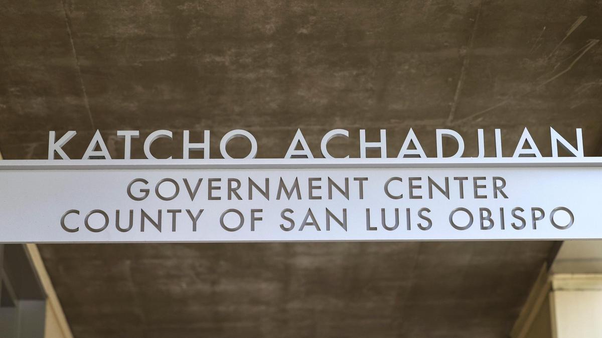 The sign at the Katcho Achadjian Government Center in San Luis Obispo.