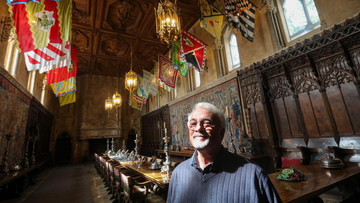 Former museum director Hoyt Fields has worked at Hearst Castle for 52 years, now in a part-time capacity. Here, he’s seen standing in the Refectory in February 2020.