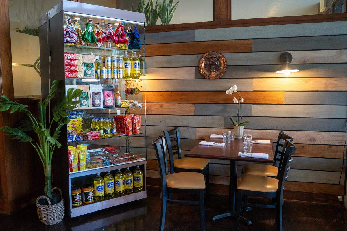 A vending machine is stocked with Peruvian snacks, memorabilia and coffee by the Coya coffee brand at Coya Peruvian Food on Thursday, Aug. 28, 2025. The restaurant opened in December 2024.