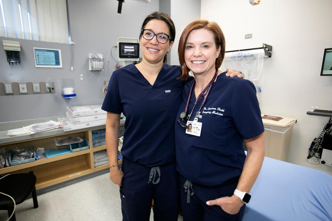 Dr. Cinnamon Redd, right, has practiced emergency medicine in San Luis, Obispo County for 20 years. Samantha Sams, 39, is an Adventist Health emergency room nurse. They both work at Adventist Health Twin Cities Emergency Department.