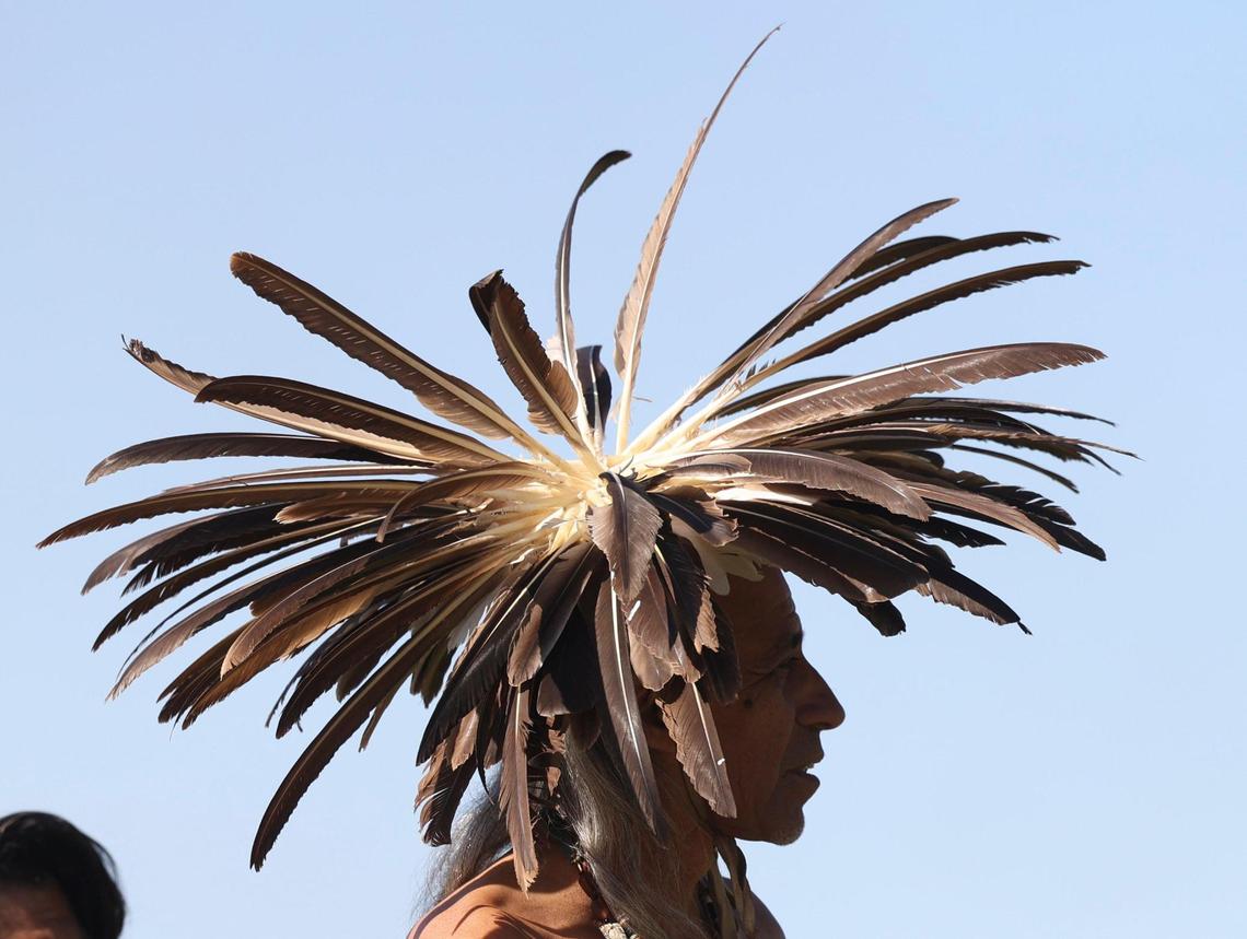 Alequel Mendoza performed with a group of Chumash dancers and singers at the Northern Chumash Tribal Council’s Indigenous People’s Day celebration in Pismo Beach on Oct. 14, 2024.