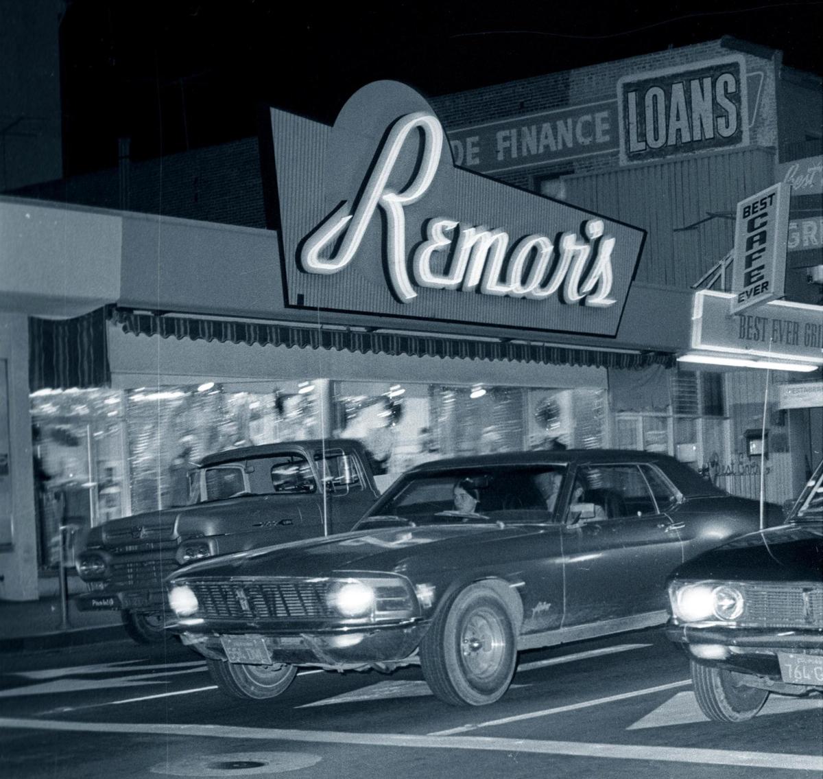 Cars cruise in downtown San Luis Obispo in late November 1973. “Once we lined up three cars abreast and eight cars deep — 24 cars in all. We barely rolled down Higuera and the cops didn’t hassle us. We’d still be going south if some of them hadn’t peeled off at Marsh Street,” one cruise recalled of the old days of the late 1960s.