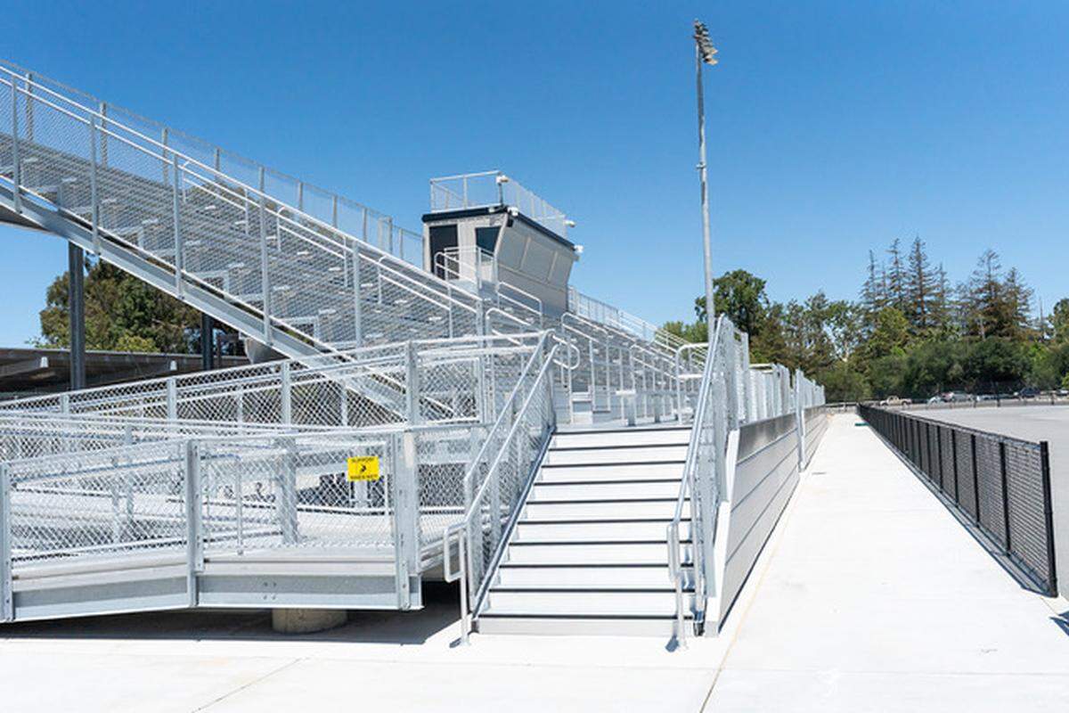 The Holt Stadium renovation at San Luis Obispo High School includes new ADA-compliant bleachers and press box.
