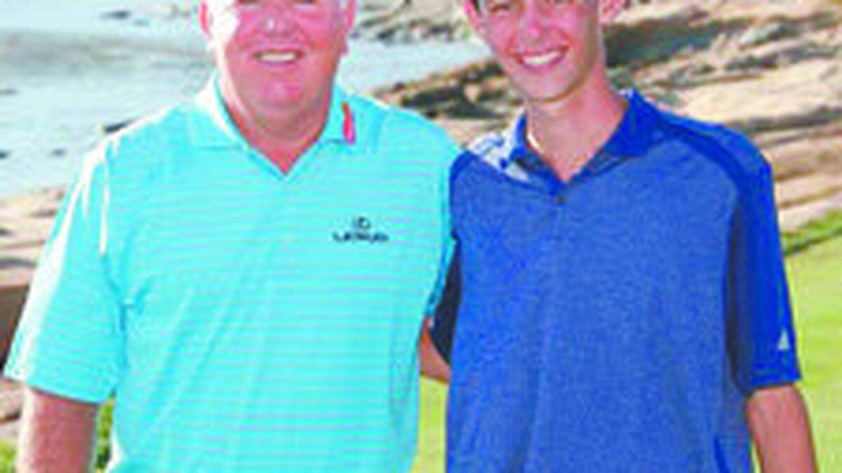 Courtesy Photo
Arroyo Grande High junior Jack Avrit, right, and pro golfer Mark O’Meara, at Pebble Beach on Sunday.