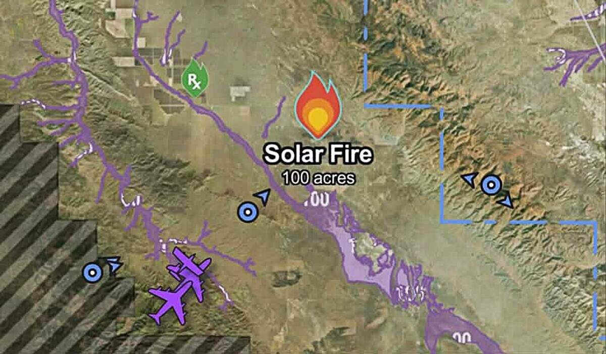 Plumes of smoke rise from the Solar Fire that burned 200 acres in the California Valley area of eastern San Luis Obispo County on Saturday, June 13, 2026.