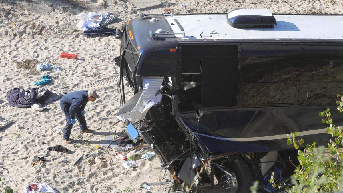 The California Highway Patrol investigates a deadly tour bus crash on Highway 46 West near Shandon.