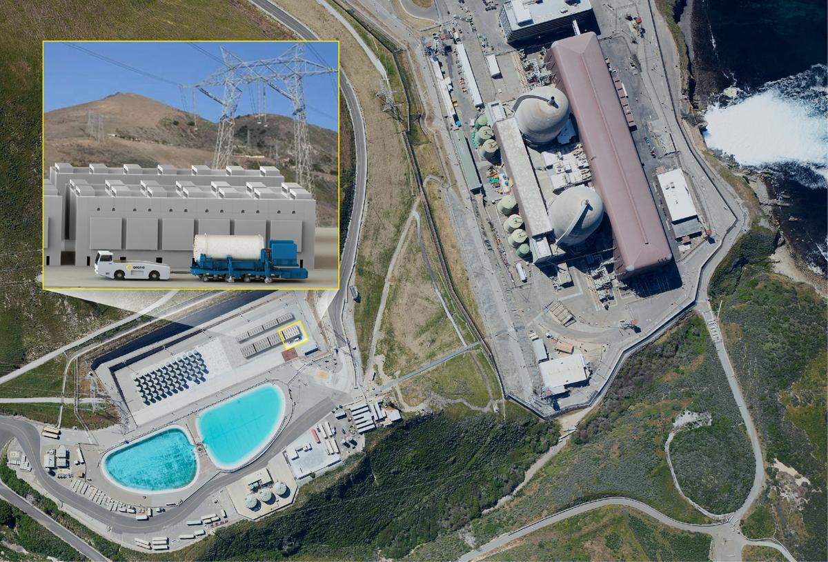 A rendering of Orano’s NUHOMS dry cask storage system to be installed at Diablo Canyon.