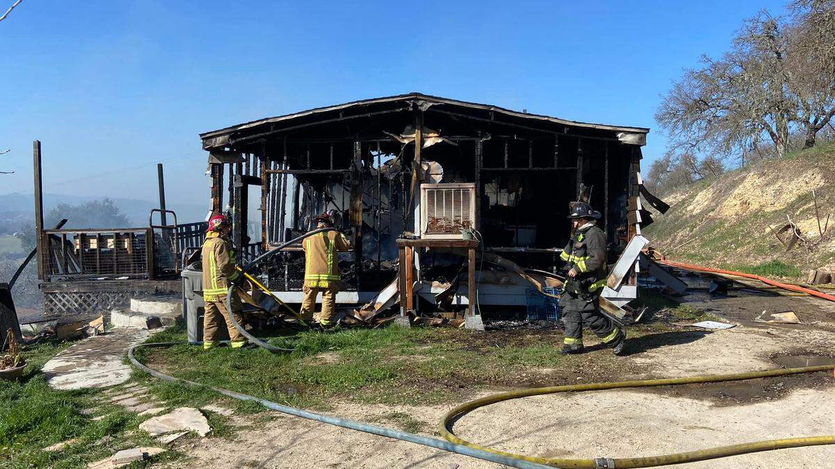 A mobile home near Atascadero was destroyed by a fire on Jan. 25, 2022. The cause is being investigated.