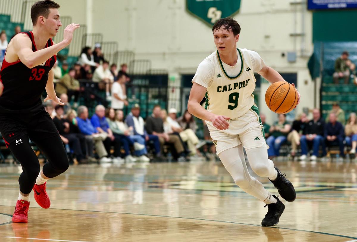 Peter Bandelj drives to the basket in Cal Poly’s loss to CSUN on Dec. 7.
