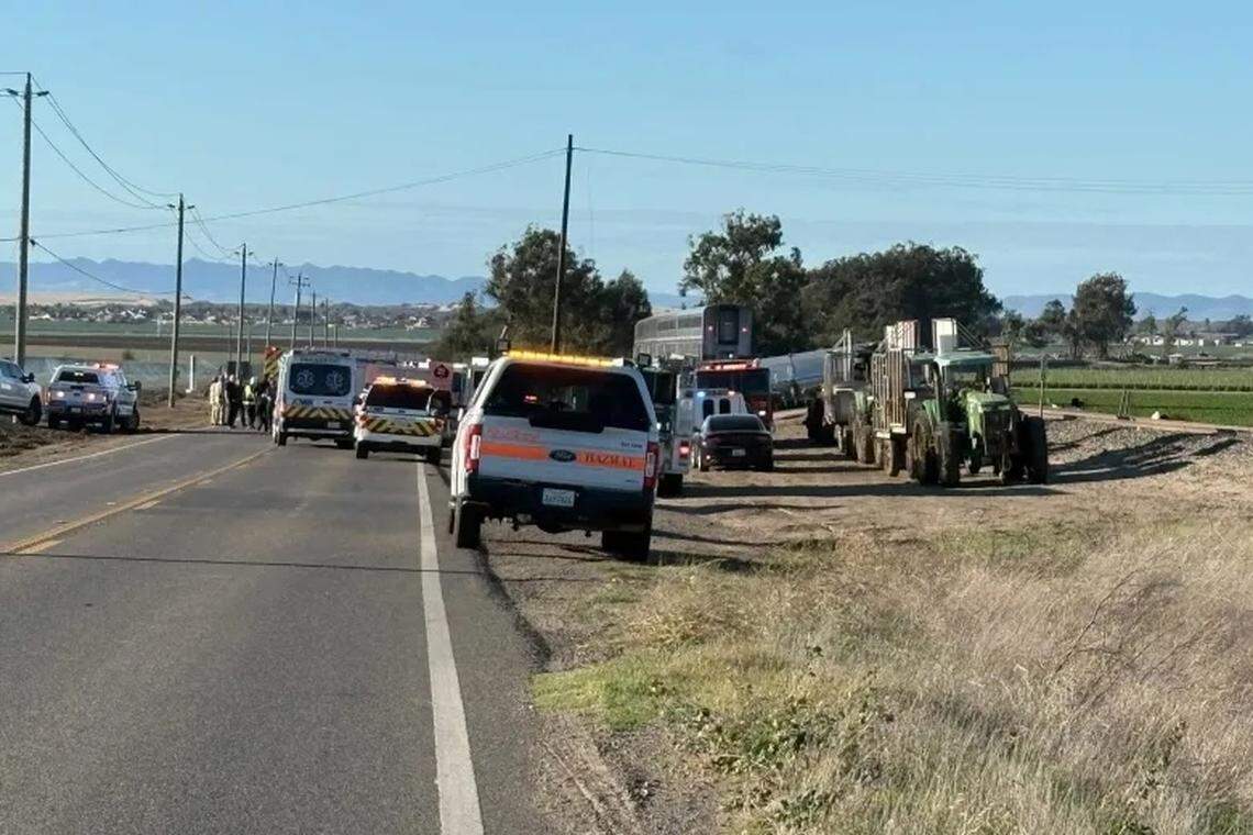 About 260 passengers were on an Amtrak train that collided with a truck crossing the tracks west of Santa Maria on Wednesday afternoon, Oct. 1, 2025. The injured truck driver was transported to Marian Regional Medical Center, according to the Santa Barbara County Fire Department.