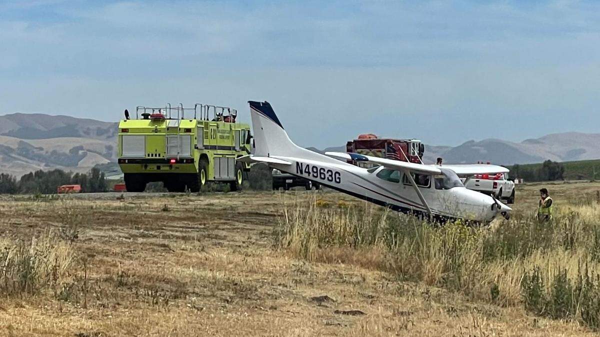A single-engine Cessna prompted an emergency response when it slid off the runway Thursday, June 2, 2022, while landing at San Luis Obispo County Regional Airport.