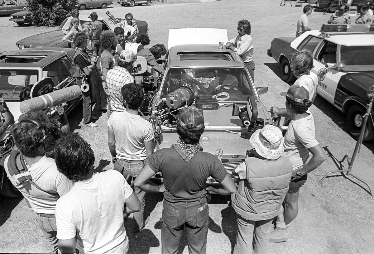 “The Junkman” films on Jardine Road on Aug. 16, 1980. The independent filmmaker H.B. Halicki set a record for number of vehicles and aircraft destroyed during the two years of production, about 250 from Halicki’s personal collection.
