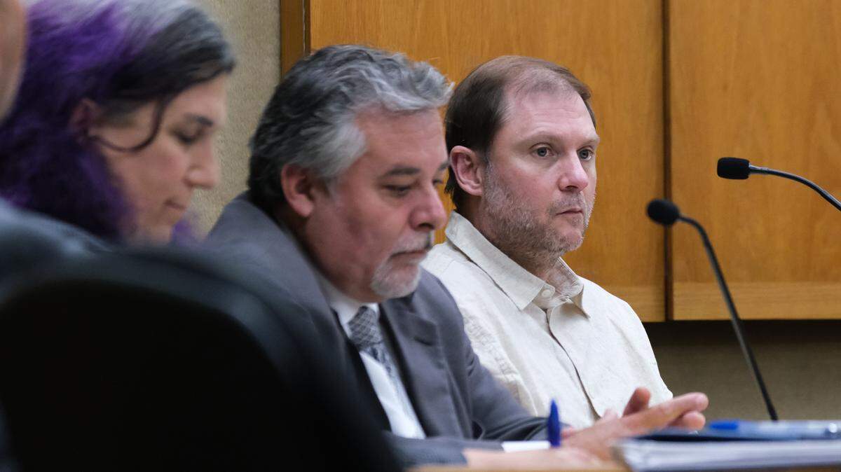 Charles Ammons, right, sits with his attorneys Mario Tafur, center, and Christina DiEdoardo during his jury trial in San Luis Obispo Superior Court on Sept. 13, 2024. Ammons is accused of attempting to murder a Pismo Beach police officer April 15, 2022.