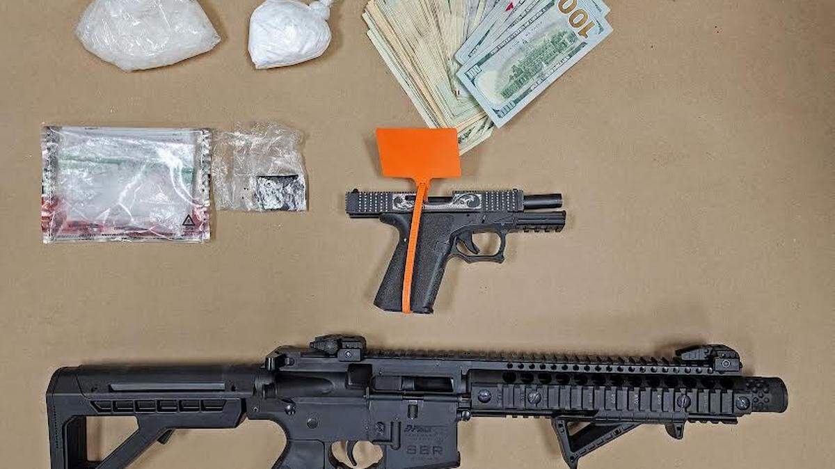 San Luis Obispo County Sheriff’s Office deputies confiscated four ounces of suspected methamphetamine, three ounces of suspected fentanyl and a large amount of suspected heroin during a Feb. 21, 2023, traffic stop in Nipomo, the agency said. Deputies also allegedly found a 9mm handgun with no serial number, a M4-style replica assault weapon and $2,700 in cash.