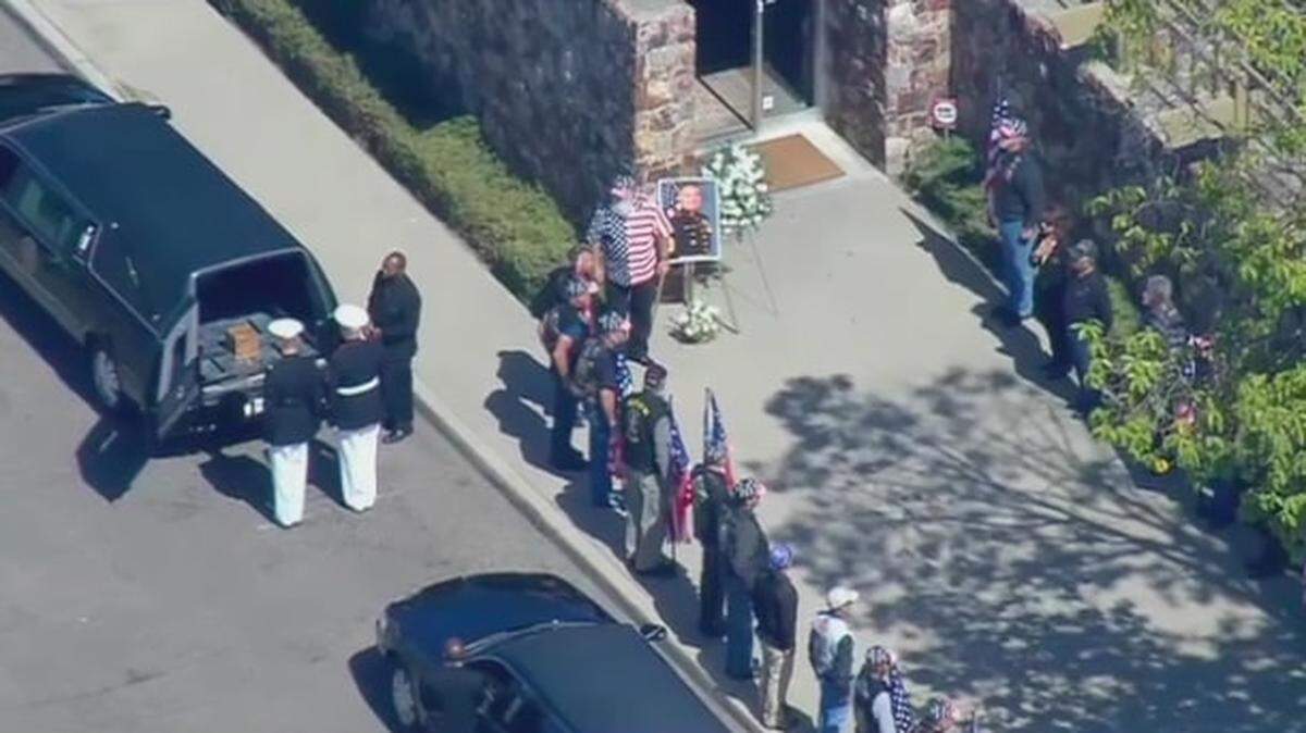 Mourners gathered in San Diego, California, on Tuesday, April 17, 2018, to pay their respects to fallen Marine Gunnery Sgt. Derik Holley, who died in a helicopter crash in El Centro on April 3.