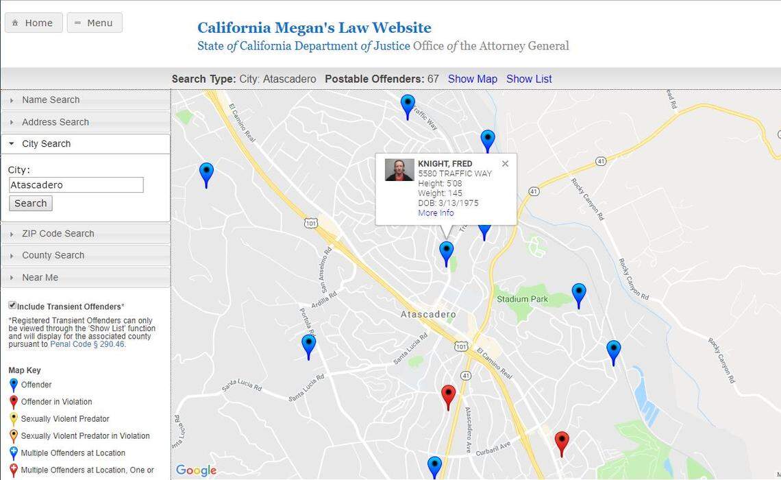The California Megan’s Law sex offender database lists 28 residents currently under post-custody supervision for their offenses, including three that appear to live within 2,000 feet of a school or park.