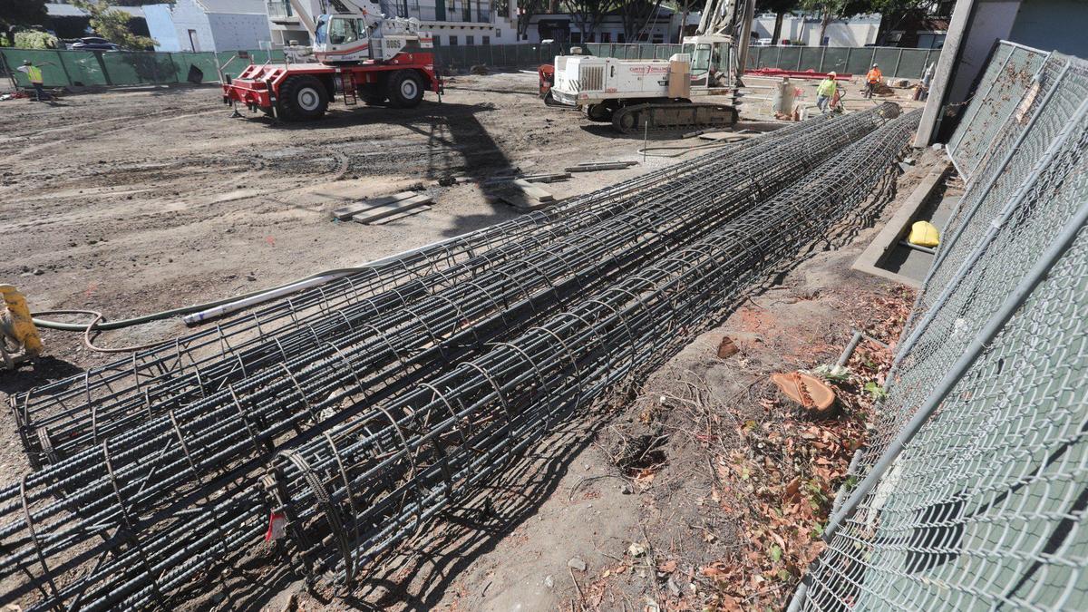 The San Luis Square development includes the former Foster’s Freeze property on Marsh Street as well as frontage on Higuera Street. It under construction here Oct. 10, 2023. The project is a mixed-use, three-building, multi-story space that will include housing units, motel and commercial space.