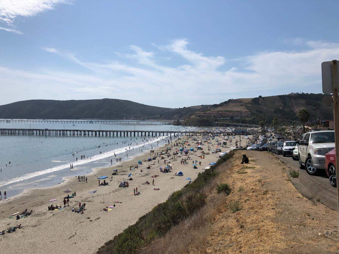 Avila Beach in San Luis Obispo County, California, drew a crowd Sunday, Aug. 16, as a statewide heat wave caused temperatures to soar, particularly in the Central Valley.