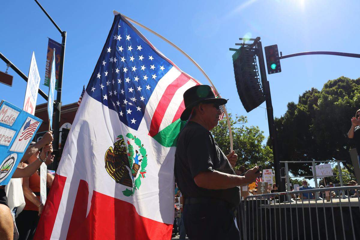 Thousands of people attended the No Kings rally in downtown San Luis Obispo to protest the Trump administration and support Prop. 50 on Oct. 18, 2025.