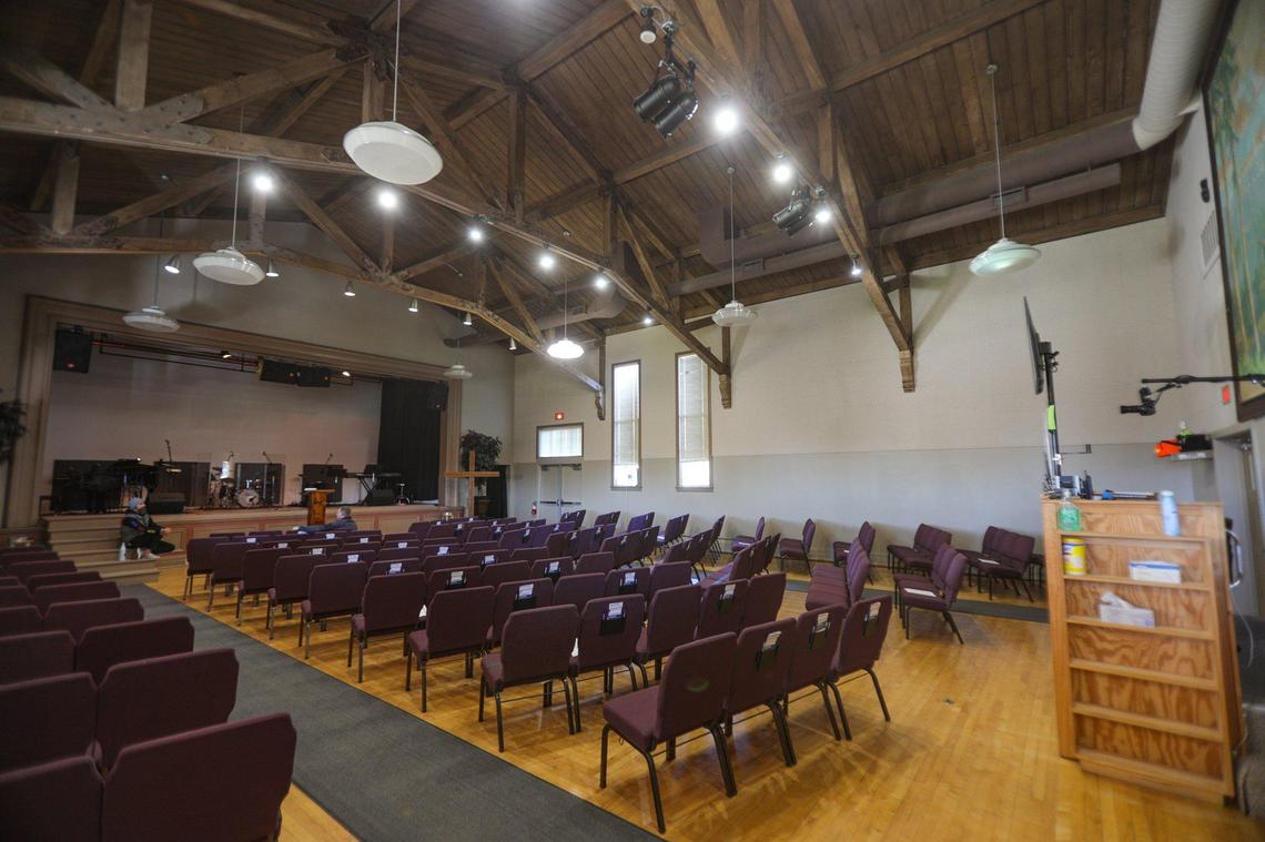 Morro Elementary School’s auditorium was used by Shoreline Calvary Chapel for services in 2020. San Luis Coastal Unified School District was considering redeveloping the former school campus for affordable housing at the time.