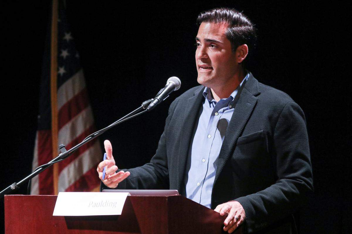 Jimmy Paulding, who’s running to represent District 4 on the San Luis Obispo County Board of Supervisors, speaks during a debate at Cuesta College’s Cultural and Performing Arts Center on Tuesday, April 19, 2022.