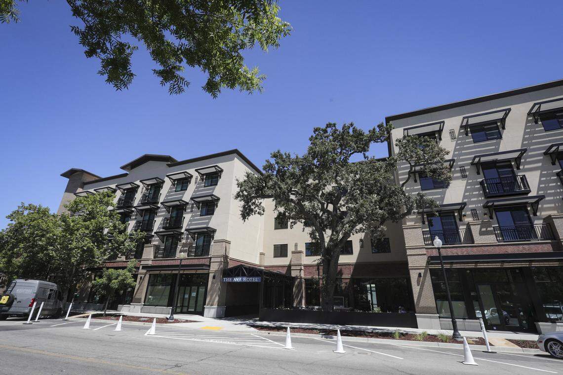 Ava Hotel in Paso Robles, located between City Park and the railroad station on Pine Street, will see businesses opening on the ground floor soon, seen here on Aug. 20, 2025.