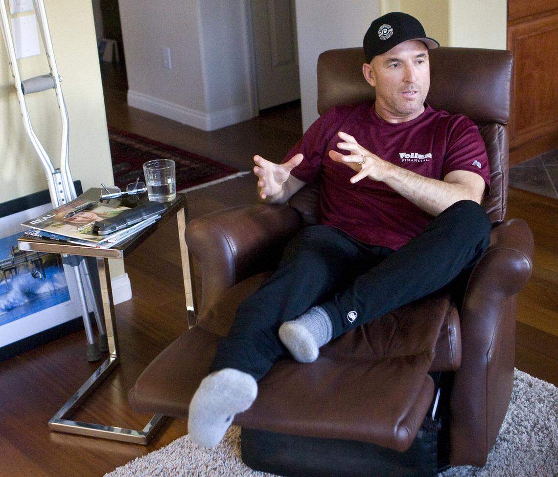 Kevin Swanson of Morro Bay was bitten by a shark on Dec. 28, 2014, while surfing off Sandspit Beach at Montana de Oro. He used his surfboard leash as a tourniquet to stop the bleeding.