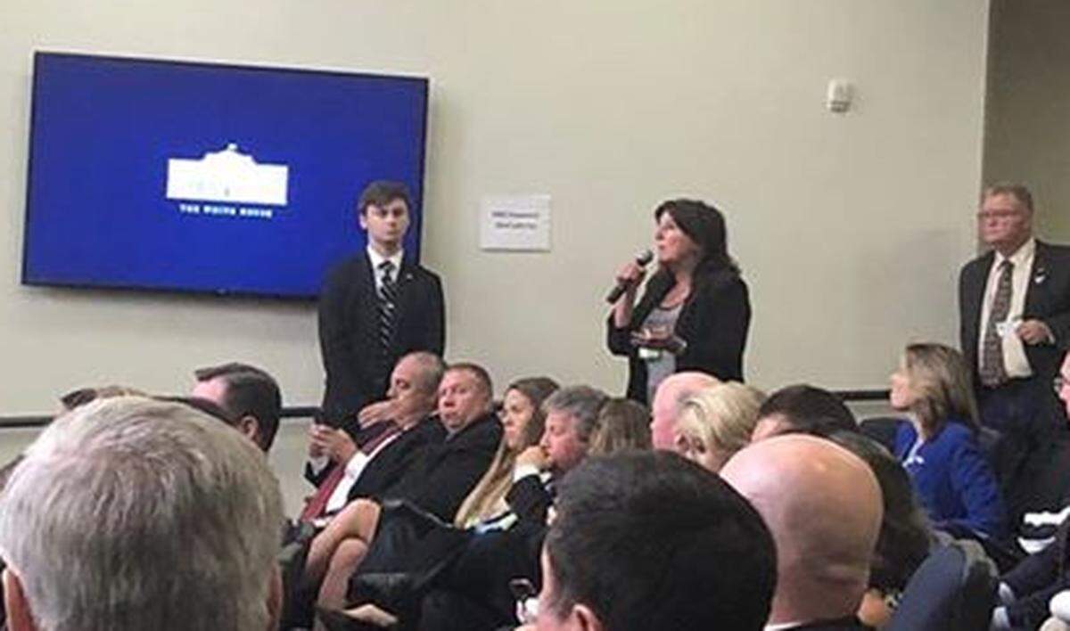 San Luis Obispo County District 5 Supervisor Debbie Arnold addresses Under Secretary Jim Hubbard of the U.S. Department of Agriculture on Tuesday at an event hosted by the White House Office of Intergovernmental Affairs in Washington, D.C.