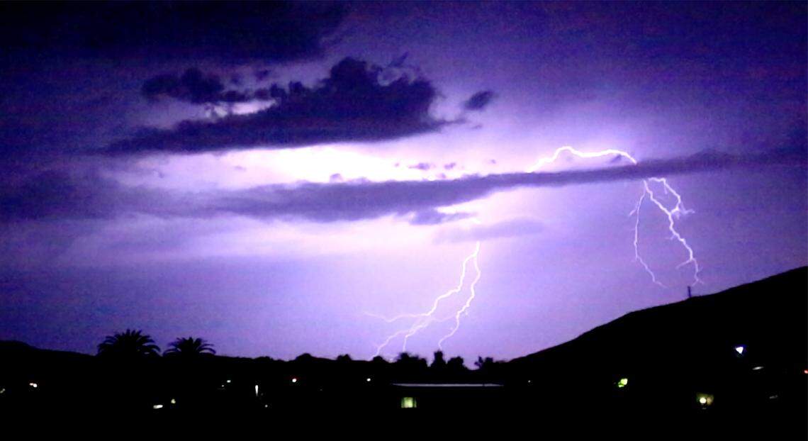Lightning seen from Vicente Drive in San Luis Obispo on Sept. 23, 2025. A thunderstorm passed through the area overnight, bringing with it rain, wind and lightning.